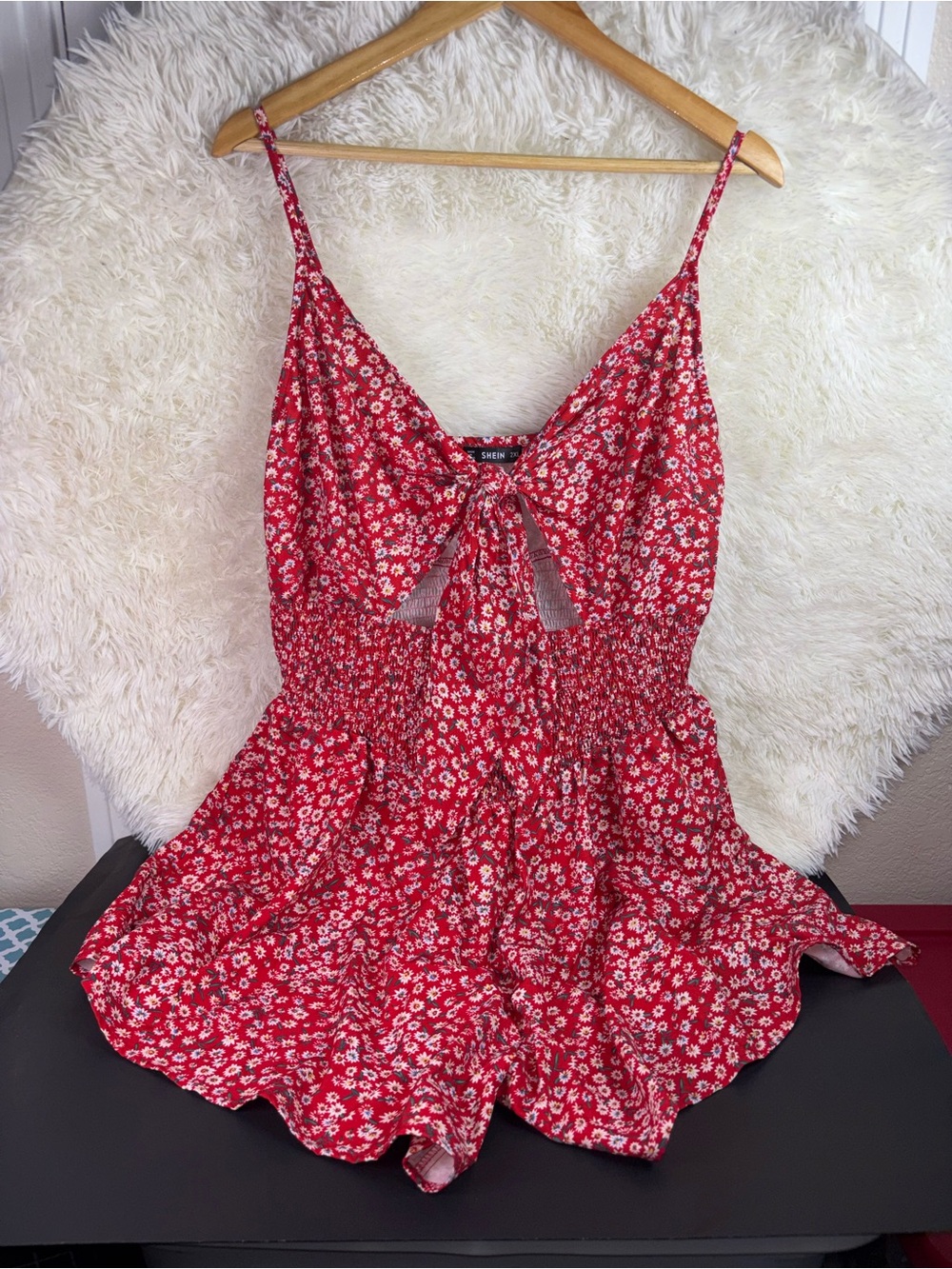 SHEIN Red Daisy Tie-Front Floral Romper 2Xl - Picture 2 of 9
